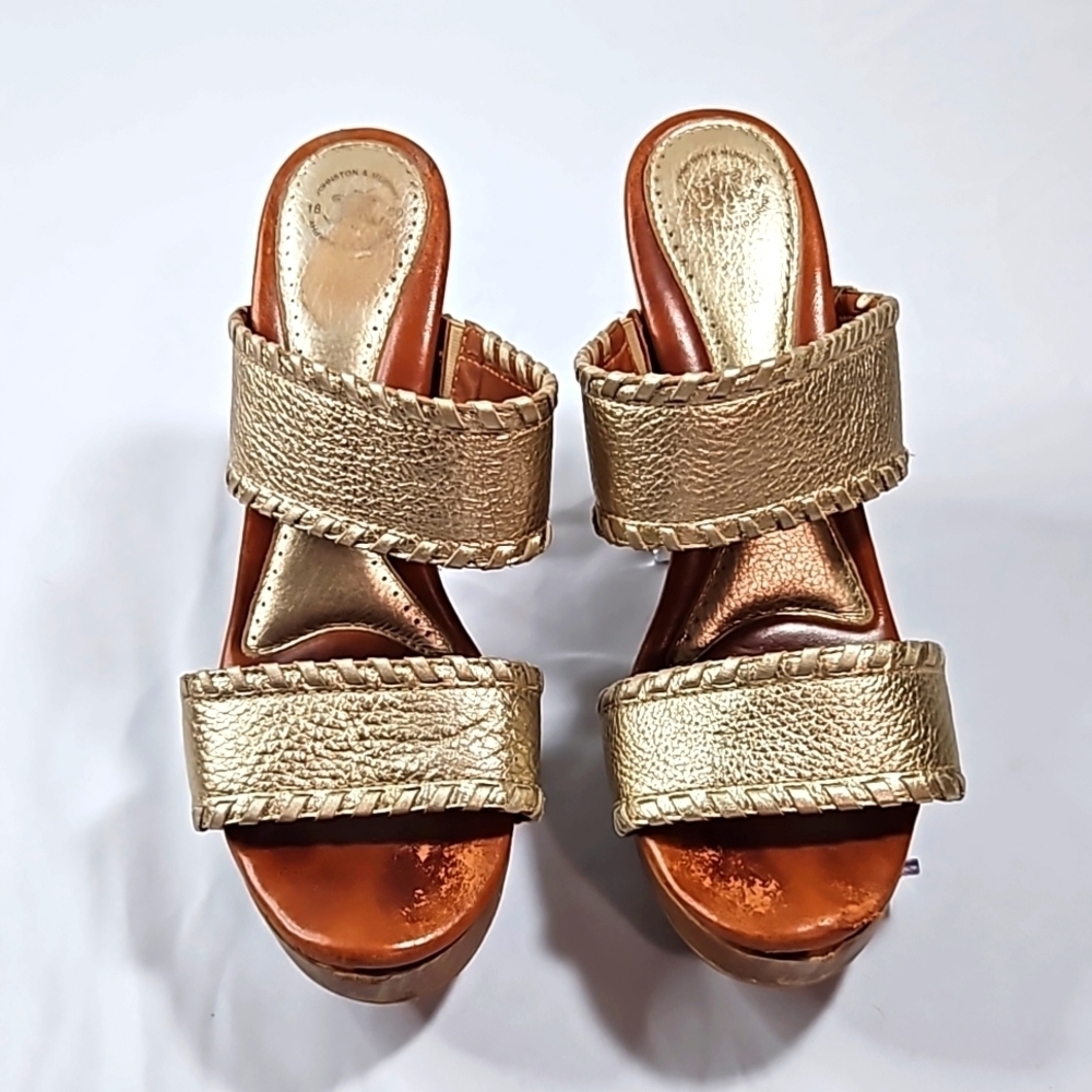Johnston & Murphy Leather  Platform Sandals Brown Studded Slip On Size 9.5